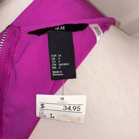 016: H&M magenta peplum above the knee dress w/ mesh to front in Women’s size 4 - Picture 8 of 9